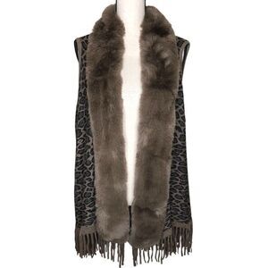 Northern Angel Open, Cheetah, Fur Collar, Fringed, Mob Wife Sweater Vest Sz S/M